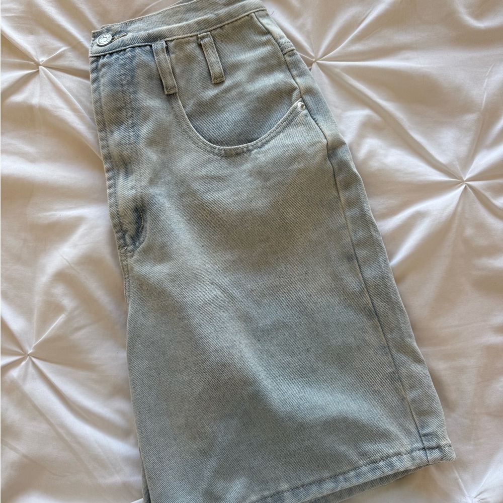 Missguided Light Blue Denim Bermuda Shorts